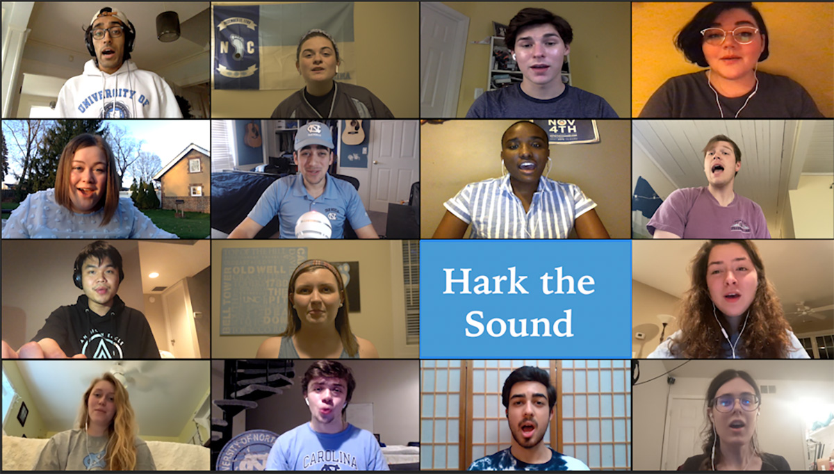 a screenshot of a video chat with several faces. 